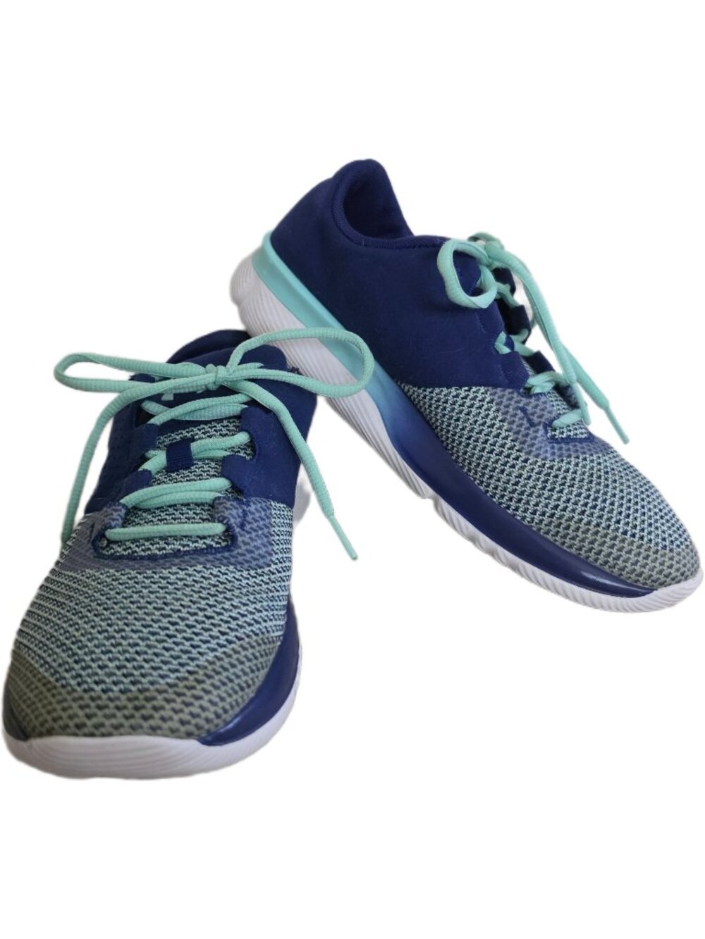 Under Armour Girls Tempo TCK Running Shoes 5.5Y Navy Blue Mint GUC 1283764-403